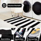 KOZYFLY Black and White Striped Rug Doormat 23.5' x 35.4' Cotton Woven Washable Black Indoor Outdoor Rugs for Layered Door Mats Porch/Kitchen/Farmhouse