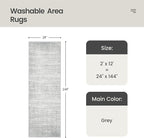 Valenrug Washable Rugs 2x12 - Stain Resistant 2x12 Area Rugs for Living Room, Non Slip Backing Large Area Rugs for Bedroom, Folable Machine Washable Area Rug (2'x12', Grey)