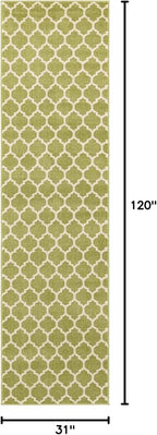 Rugs.com Lattice Collection Rug – 10 Ft Runner Light Green Medium Rug Perfect for Hallways, Entryways