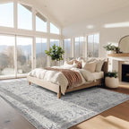 jinchan Area Rug 9x12 Washable Living Room Rug Vintage Indoor Large Floor Cover Retro Accent Mat Distressed Gray Floral Country Boho Non Slip Thin Carpet for Bedroom Kitchen Dining Room Office Grey