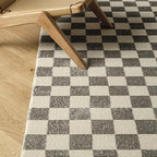 Revival Rugs Gambit 3'x9’ Checkered Rug Machine Washable Runner Rug for Hallway Entryway - 100% Recycled Oeko-TEX Certified, Medium Pile, Gray, Beige