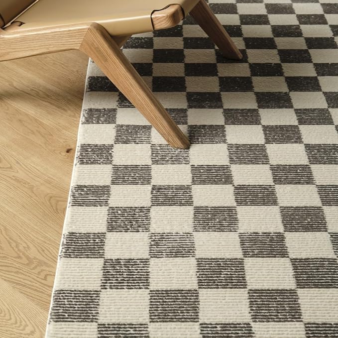 Revival Rugs Gambit 3'x9’ Checkered Rug Machine Washable Runner Rug for Hallway Entryway - 100% Recycled Oeko-TEX Certified, Medium Pile, Gray, Beige