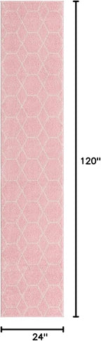 Unique Loom Trellis Frieze Collection Area Rug - Geometric (2' x 10' Runner, Light Pink/ Ivory)