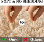 Soft Fluffy Area Rug for Bedroom, Beige Fuzzy Shaggy Oval Throw Rugs for Bedside, Non-Slip Cozy Plush Shag Carpet for Kids Room Nursery Dorm Living Room, 2.6 x 5.3 Feet
