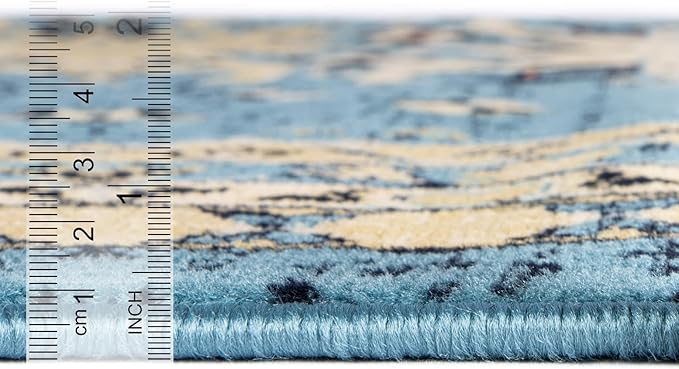 Unique Loom Taftan Collection Border Geometric Tribal Inspired Design Area Rug (9' 10 x 13' 0 Rectangular, Light Blue/ Gold)