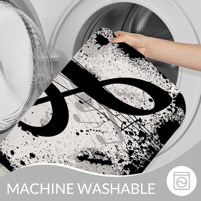 Music Notes Bath Mats for Bathroom Vintage Design Grunge Art Black Ground Silhouette Ink Splatter Floor Bath Rugs Machine Washable Bathmat Carpet Rug Room Decor for Shower Floor 16 X 24 inch Mat