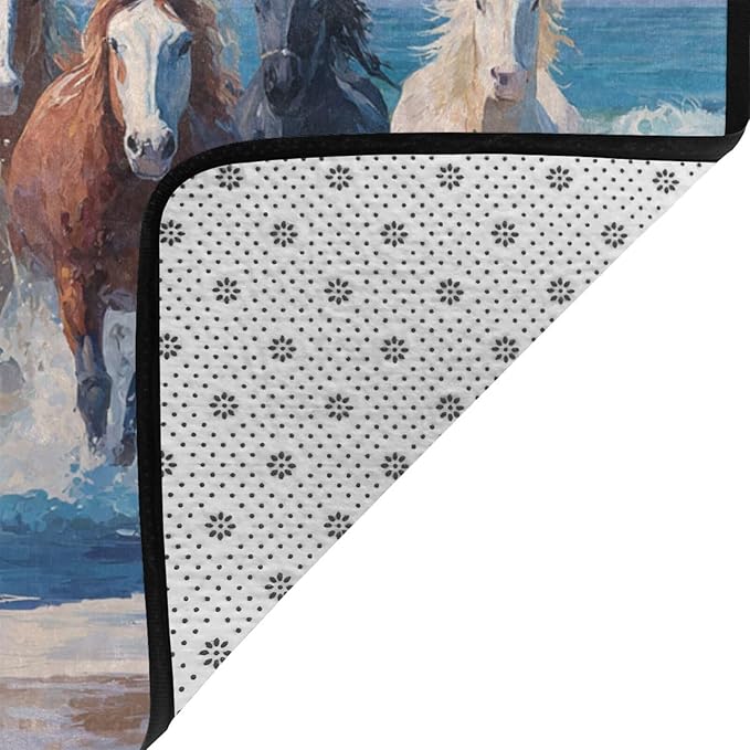 Horse Run Gallop in Waves Ocean Area Rug Washable Outdoor Rugs Anti-Slip Soft Carpet Entryway Indoor Door Mat for Bedroom,Living Room,Porch,Terrace and Entrance Decor 6'x 4'