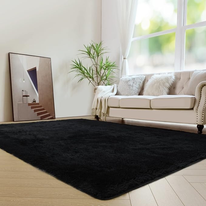 duduta Black Rectangle Fluffy Rug 6x9 ft, Shag Fuzzy Plush Carpet for Bedroom Nursery Living Room Home Decor