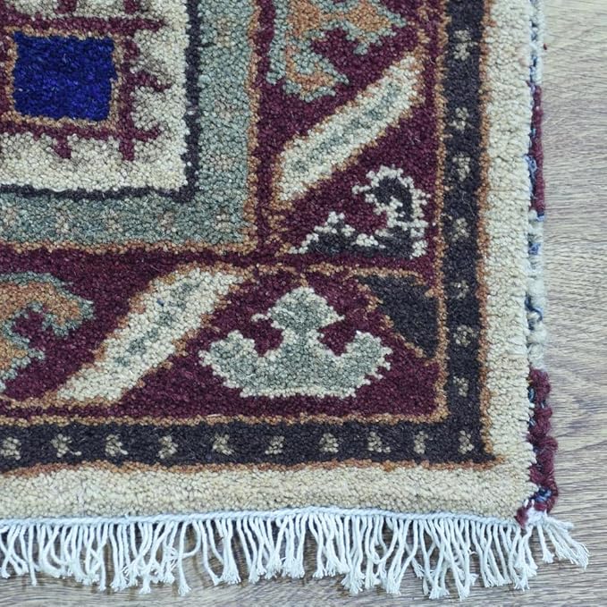 Hand Knotted Wool & Silk ECO-Friendly Oriental Area Rugs - 2'6''x10', Runner Shape, Cream Burgundy Color, Classic Oriental Traditional, Medium Pile Handmade Area Rugs (AF0102)
