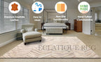 Elegant Rectangular Rug Cowhide Leather Stylish Non Slip Chevron Patchwork Area Rug for Living Room and Entryway Floor Carpet (Beige-5 x 8 ft)