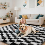 Checkered Rug for Bedroom, 2x4 Black and White Area Rugs, Classic Checkered Carpets Shaggy Area Rug, Bedside Rugs for Living Room Bedroom Kids Room Home Decor