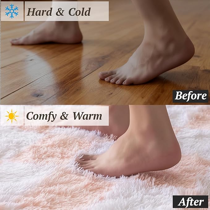 5x7 Area Rugs for Living Room Bedroom, Soft Fluffy Shaggy Bedside Rug, Indoor Floor Carpet for Kids Playroom, Dorms, Nursery Rooms, Home Decor (Pink & White 5'x7')