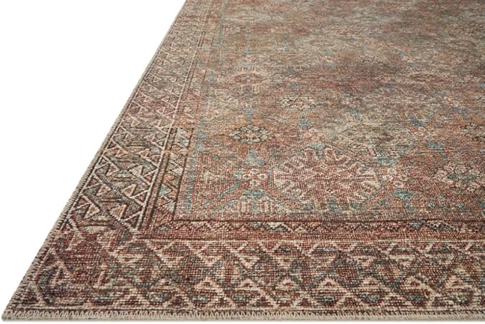 Loloi Amber Lewis Billie Collection BIL-04 Aqua/Rust 2'-6" x 12'-0", 0.19" Thick Runner Rug