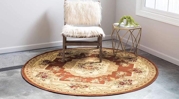 Unique Loom Versailles Collection Traditional Classic Floral Motif Area Rug (8' 0 x 8' 0 Round, Terracotta/ Ivory)