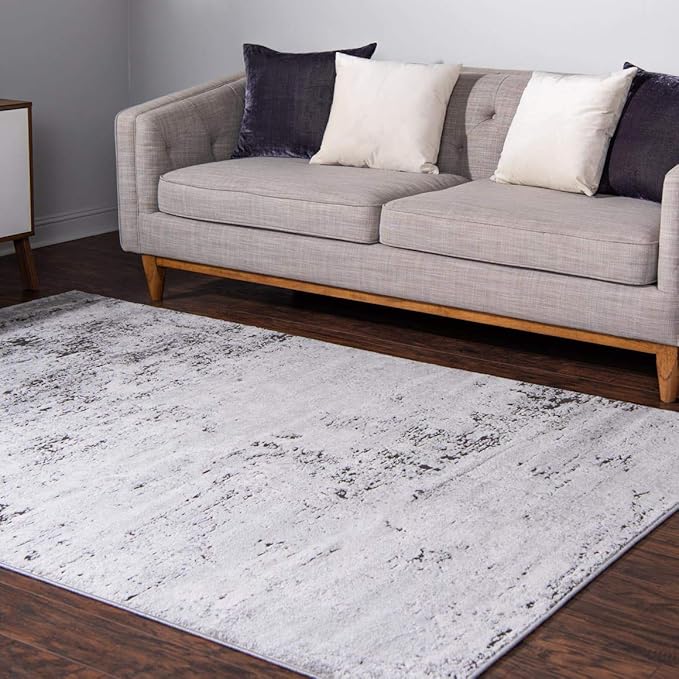 Rugs.com Leipzig Collection Area Rug – 9X12 Grey Low-Pile Rug Perfect for Living Rooms, Large Dining Rooms, Open Floorplans