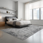 4x6 Washable Area Rug for Living Room, Carpet for Bedroom, Soft Faux Wool Retro Dining Room Rug, Non Slip&Non-Shedding Resistant Low Pile Vintage Print Rug for Home Office (White/Grey)