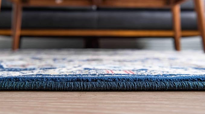 Unique Loom Narenj Collection Classic Traditional Medallion Textured Design Area Rug, 5 x 8 ft, Navy Blue/Tan