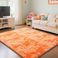 Mottling Orange Fluffy Rug Shaggy Area Rug, 5x8 Area Rugs for Girls Bedroom, Soft Cute Baby Play Mat, Indoor Floor Carpet for Teen, Nursery, Preppy Dorm, Plush Aesthetic Bedside Rug