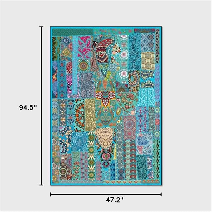 Vintage Boho Area Rugs Multicolor Ethnic Style Geometric Splicing Carpets Bedroom Living Room Kitchen Floor Mats Indoor Outdoor Non-Shedding Runner Rug Home Décor Carpet 4' X 8'