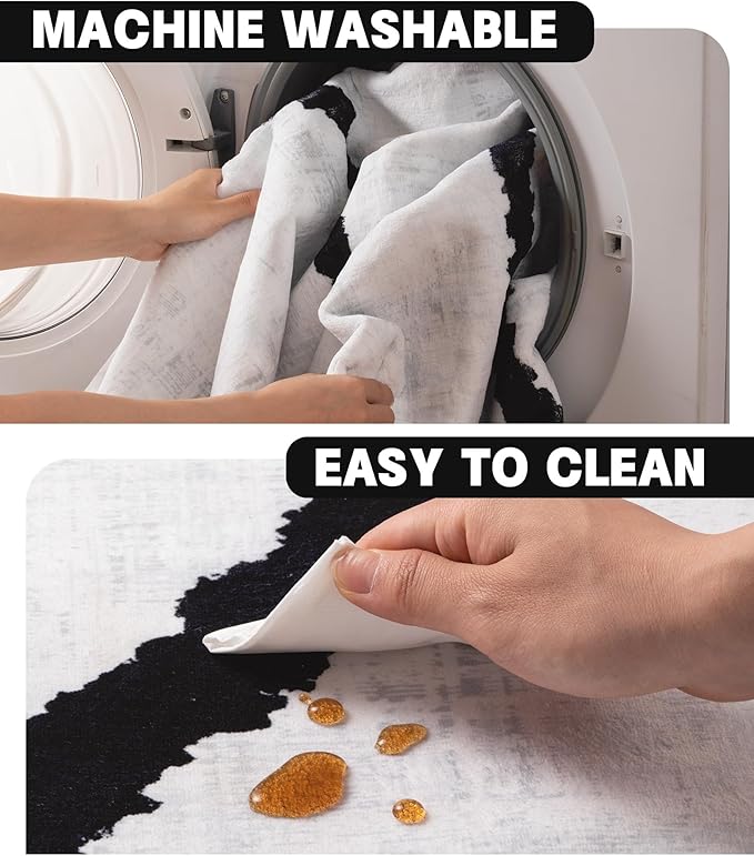 YIHOUSE Modern Area Rugs for Living Room, 9x12 Washable Black and White Rug, Thin Abstract Geometric Striped Rug, Area Rug for Bedroom,Kitchen,Dining Room,Office