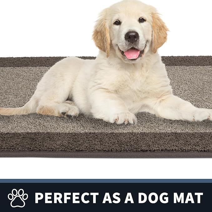 PURRUGS Dirt Trapping Door Mat 32" x 48", Non-Slip/Skid Machine Washable Entryway Rug, Shoes Scraper, Throw Rug, Super Absorbent Area Rug for Muddy Wet Shoes and Paws, Beige & Grayish Brown