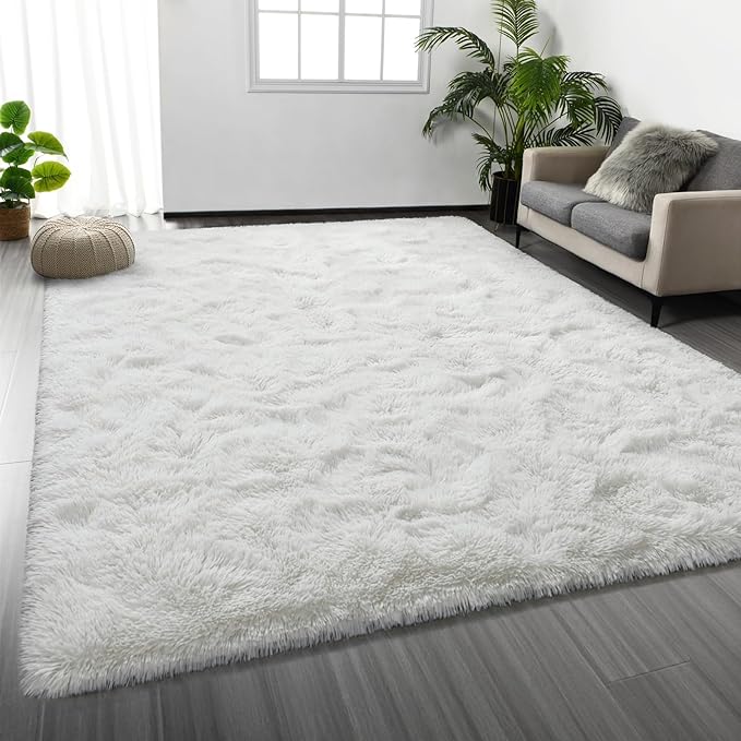 Large Shag Area Rugs 6 x 9, Plush Fuzzy Rugs for Living Room, Ultra Soft Fluffy Furry Rug for Bedroom, Indoor Carpet Nursery Rugs for Kids Room Home Decor, White