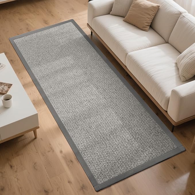Washable Hallway Runner Rug 2x8 Jute Like Kitchen Runner Mat Rugs Non Slip, Woven Soft Entryway Farmhouse Runner Boho Floor Carpet for Indoor Laundry Hall Backdoor Bedroom Living Room, Grey