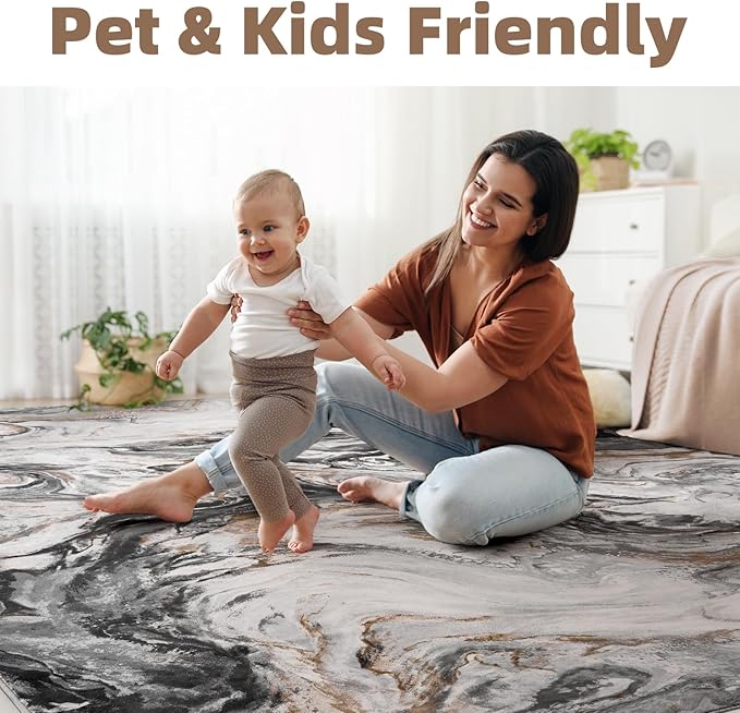 6x9 Area Rugs for Living Room, Modern Abstract Rug for Bedroom, Contemporary Machine Washable Rug, Large Stain Resistant Carpet for Dining Room Playroom Home Office, Pet & Kids Friendly