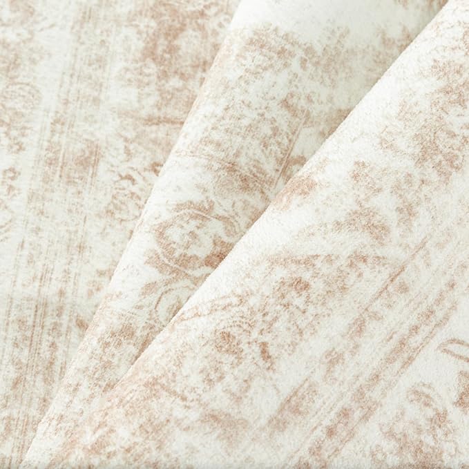 Area Rug 8x10 Cream Washable Living Room Beige Carpet Non Slip Vintage Medallion Indoor Bedroom Beige Carpet Low Pile Soft Retro Distressed Large Rug Home Office Dining Room Playroom