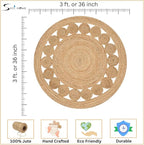 Savi Home Hand Woven Jute Braided Dot Rug, 3' Round - Natural, Reversible Area Rugs for Living Room, Farmhouse, Kitchen, Handcrafted 3 Feet Round Area Rugs - Natural