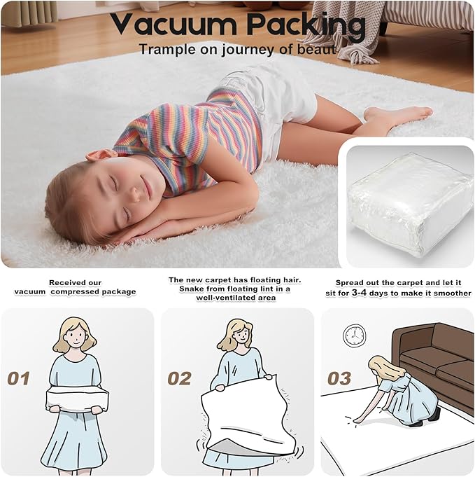 Cream White Area Rugs 9x12 Living Room Bedroom, Fluffy Large Rug Soft Shag Non-Slip Carpet for Kids Boys and Girls Room Dorm Home Decor (9ft x 12ft)