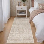 2x6 Washable Beige Runner Rug Vintage Hallway Kitchen Carpet Non-Slip Soft Low Pile Distressed Throw Rug for Bedroom Bathroom Laundry Living Room