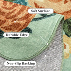Washable Floral Area Rug 6x9 Green Living Room Large Carpet Bedroom Scalloped Flower Non Slip Soft Throw Rug Farmhouse Low Pile Thin Indoor Floor Cover for Dining Room Office