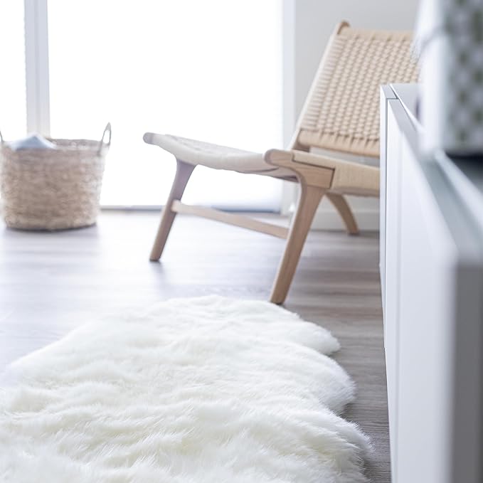 Real Sheepskin Rug 2x6 ft | Sheepskin Rugs for Living Room and Sofa | Bedside Rugs for Bedrooms | Large Fluffy Rug is Breathable & Heat-regulating in Color White