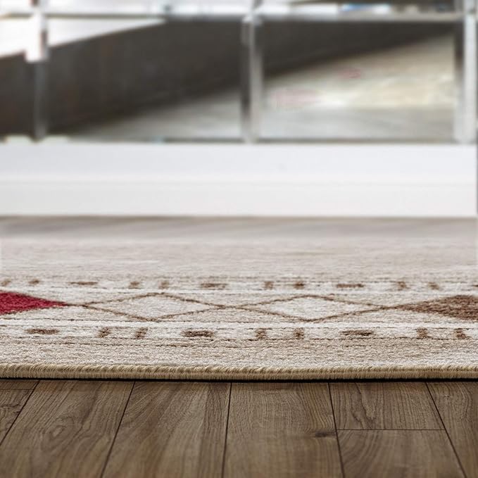 Antep Rugs Alfombras Modern Bordered 8x10 Non-Skid (Non-Slip) Low Profile Pile Rubber Backing Indoor Area Rugs (Beige, 7'10" x 10')