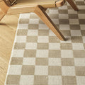 Revival Rugs Gambit 6'7"x9' Checkered Rug Washable Area Rug for Living Room Bedroom - 100% Recycled Oeko-TEX Certified, Medium Pile, Camel, Beige