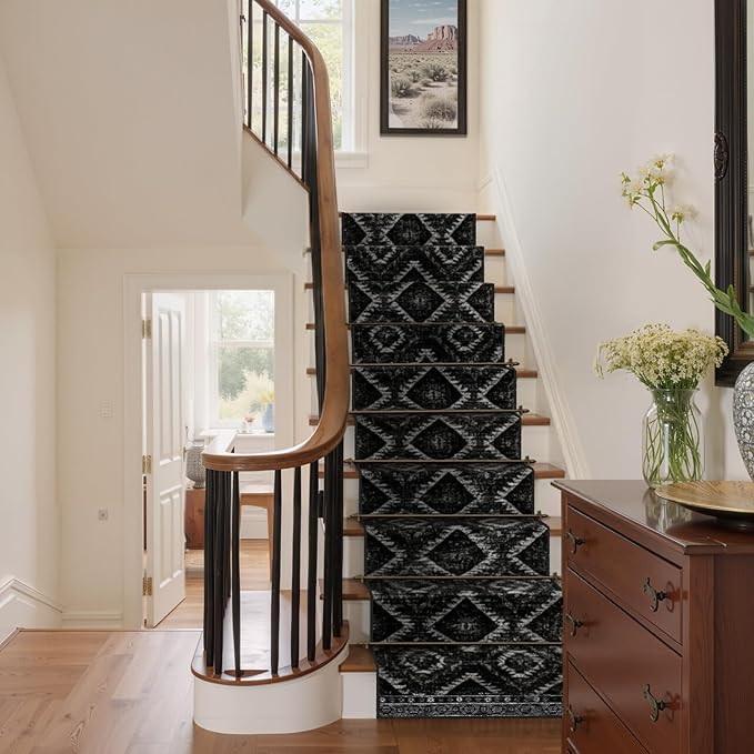 Area Rug 2x5 Rug Machine Washable Non-Slip Low Pile Print Pattern Western Rug for Living Room Bedroom Entryway Tribal Series-Black