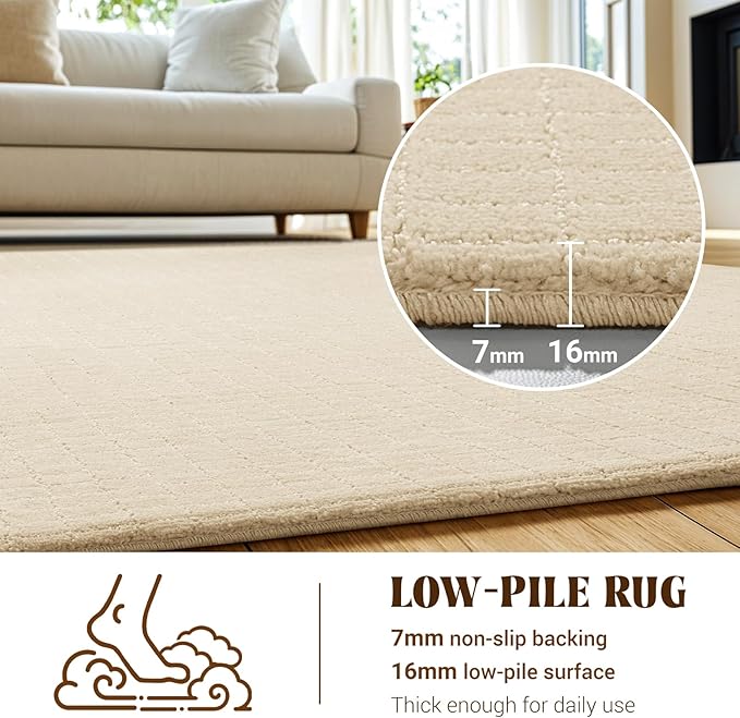 Shilucheng Wool Rug 9x12 Non-Slip, Blend 80% Wool and 20% Cotton Rugs for Living Room, Bedroom, Dinning Room, Soft Durable Cotton Backing Modern Area Rug (Beige/White)