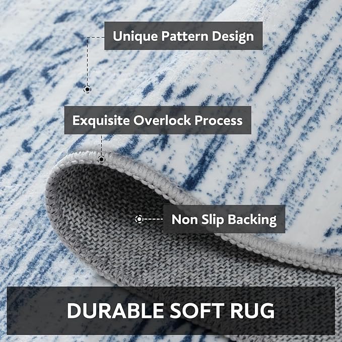 9x12 Area Rugs for Living Room Machine Washable Rug Distressed Indoor Carpet Neutral Moroccan Boho Rug Ultra Soft Area Rug for Bedroom Dining Room Playroom Office, Blue