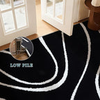 YIHOUSE Abstract Washable Rug 6x9,Ultra Thin Non Slip Black Rugs for Living Room,Modern Minimalist White Stripe Rugs for Bedroom,Dining Room Office Playroom (6'x9',Black-2)