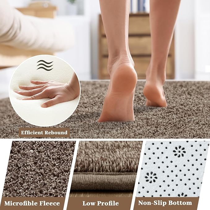 HQAYW 7x10 Large Area Rugs for Living Room Bedroom, Modern Thickened Memory Foam Soft Rug, Low Pile Minimalist Washable Non Slip Carpets for Kids Girls Boys Nursery Dorm Home Decor, Brown