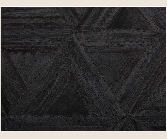 Black Round Rug 6x6 ft – Soft Anti-Slip Modern Faux Leather Area Carpet with Textured Geometric Pattern Rug for Living Room, Bedroom, Dining, Kids Room, Playroom, Lounge & Home Decor