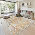GLN Rugs Traditional Collection - Machine Washable Area Rug, Traditional Washable, Non Slip, Low Pile Chenille Rug, Living Room, Bedroom, Kitchen Rug (9' x 12' Sand/Light Gray)