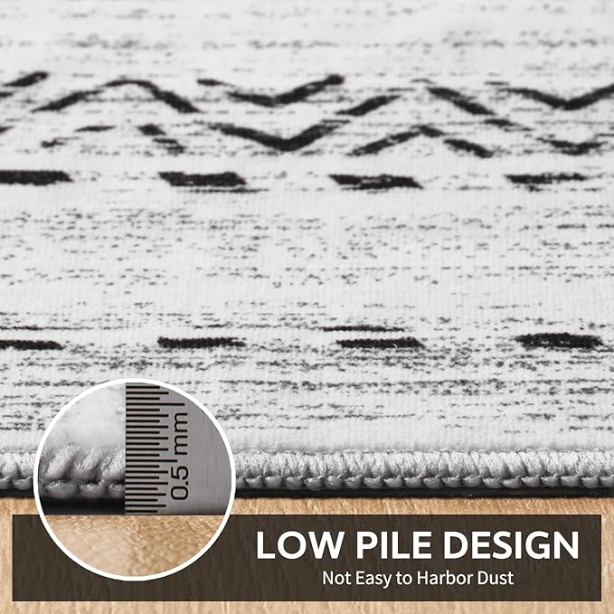 Small Area Rug-2x3 Entryway Rug Non Slip Washable Low Pile Indoor Door Mat Neutral Distressed Boho Moroccan Entrance Rugs Carpet for Bedroom Kitchen Powder Room Front Porch Bathroom, Black