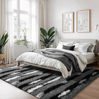 Zentavio Area Rugs for Living Room Large Rugs for Bedroom 5x8 Carpet Fluffy Fuzzy Soft Shag Aesthetic Plush High Pile Throw Rug for Nursery Kids Room Dorm Vertical Stripes Black White