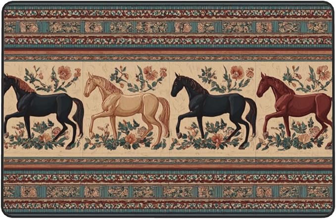 Horse Western Boho Ethnic Style Area Rug Washable Outdoor Rugs Anti-Slip Soft Carpet Entryway Indoor Door Mat for Bedroom,Living Room,Porch,Terrace and Entrance Decor 8'x 5'