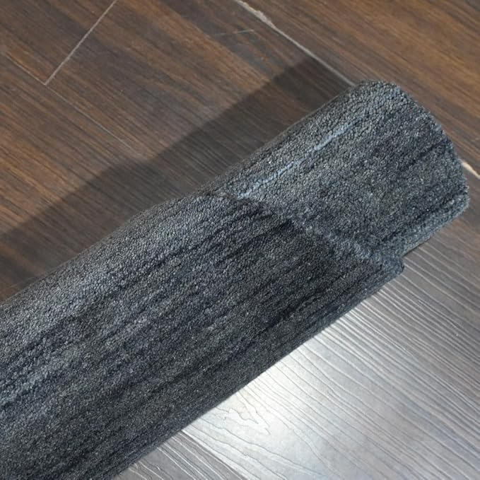 Hand Knotted Loom Wool ECO-Friendly Area Rugs - 6'x6', Round, Charcoal Color, Solid Plain Design, High Pile Thick Handmade Anti Skid Area Rugs for Living Room, Bed Room (L00111)