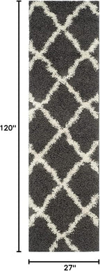 SAFAVIEH Dallas Shag Collection Runner Rug - 2'3" x 10', Dark Grey & Ivory, Trellis Design, Non-Shedding & Easy Care, 1.5-inch Thick Ideal for High Traffic Areas in Living Room, Bedroom (SGD257A)