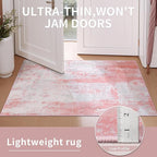 Ciicool 2x6 Washable Runner Rug, Modern Abstract Hallway Rugs Runner, Non-Slip Thin Accent Rug Lightweight Pink Gray Print Distressed Carpet for Laundry Entryway Bedroom Kitchen Indoor