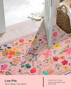 Boho Floral Entryway Rug 2x3, Washable Small Mat for Bathroom and Kitchen, Non Slip Front Door Mat Indoor Entrance, Vintage Style Flower Mat with Rubber Backing, Soft Area Rug for Entry Way (Pink)